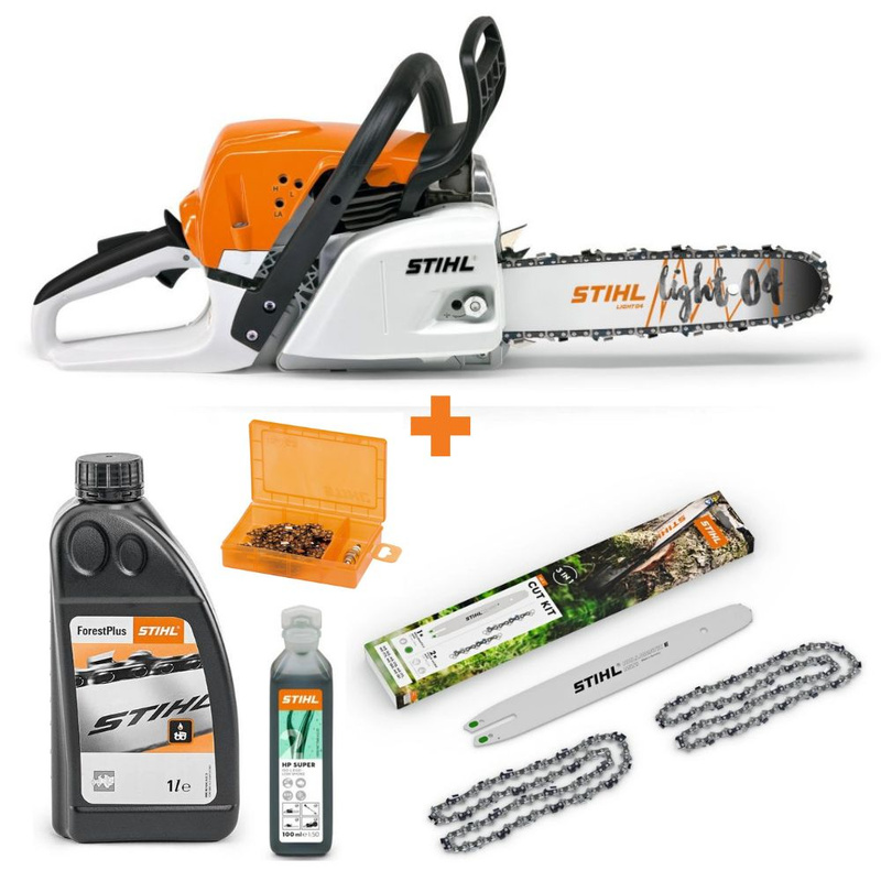 STIHL MS 251 PM3 40cm – Cut Kit 4, mały zestaw olejów i pojemnik na łańcuch