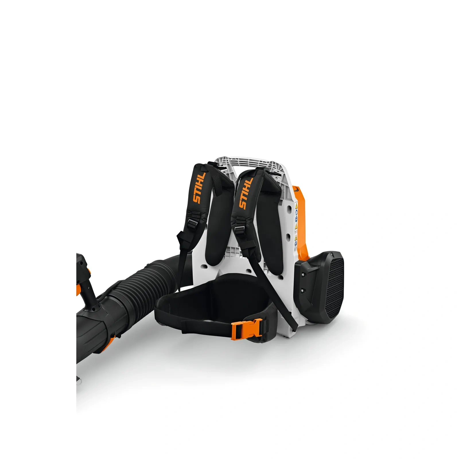 Plecakowa dmuchawa STIHL BRA 280 B od tyłu – szelki z napisem STIHL i pas biodrowy z klamrą