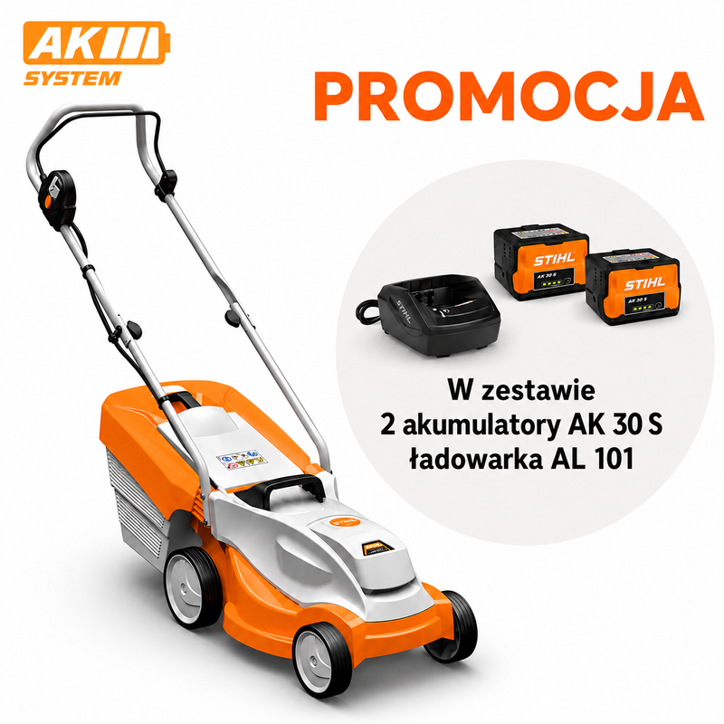 STIHL RMA 235 – kosiarka akumulatorowa 33 cm + 2× AK 30 S + AL 101 (zestaw)