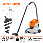 STIHL SE 62 – odkurzacz przemysłowy, na sucho i mokro, 1,4 kW
