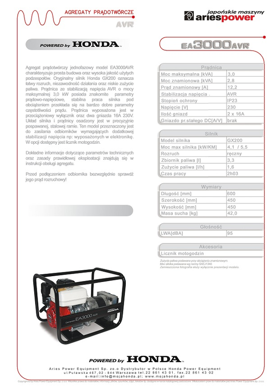 HONDA Agregat prądotwórczy EA 3000N3 AVR