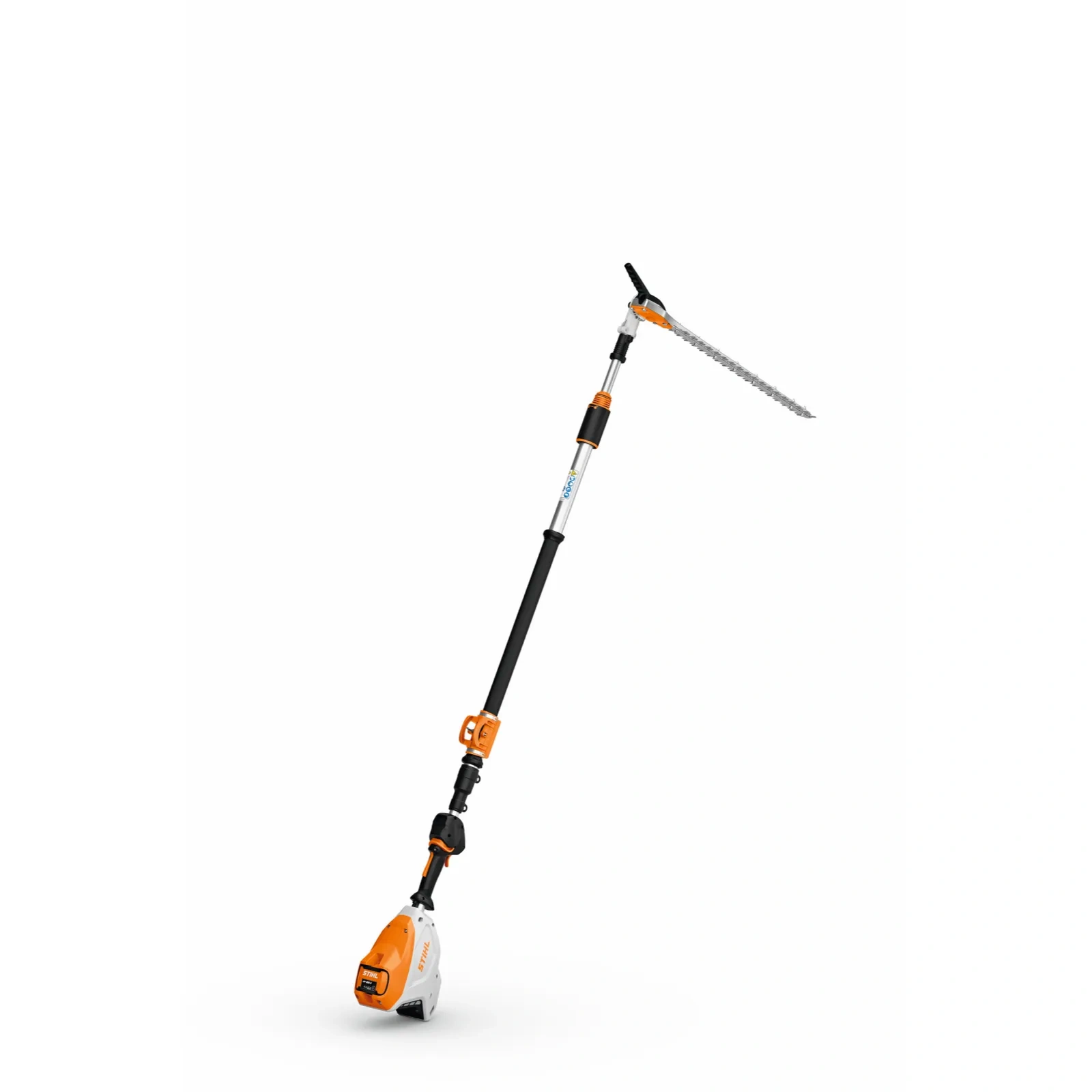 Nożyce STIHL HLA 150 na wysięgniku teleskopowym z listwą tnącą odchyloną pod kątem, na białym tle