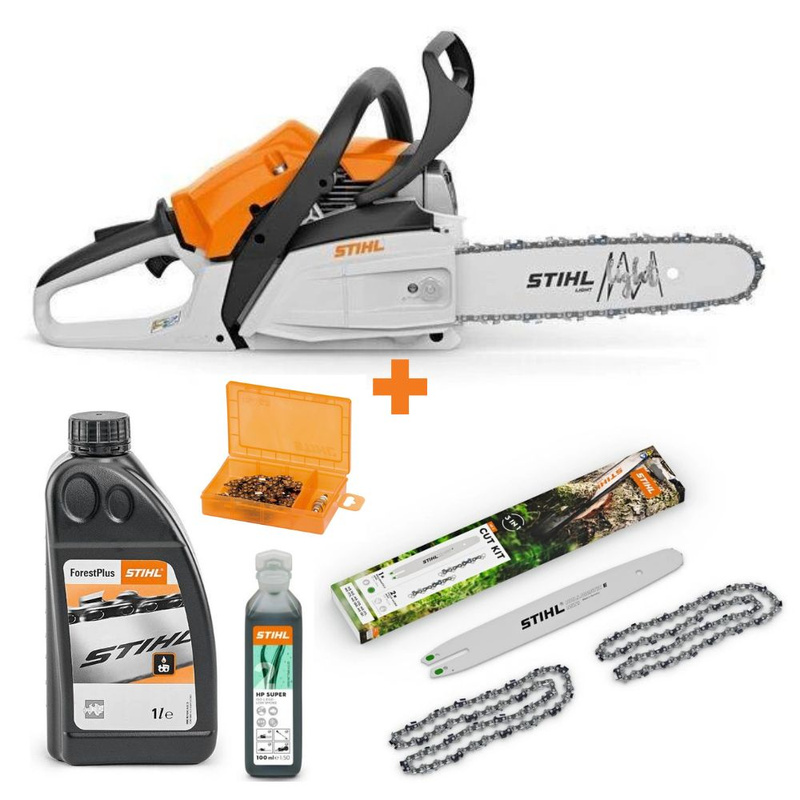 STIHL MS 212 PM3 35cm – Cut Kit 4, mały zestaw olejów i pojemnik na łańcuch