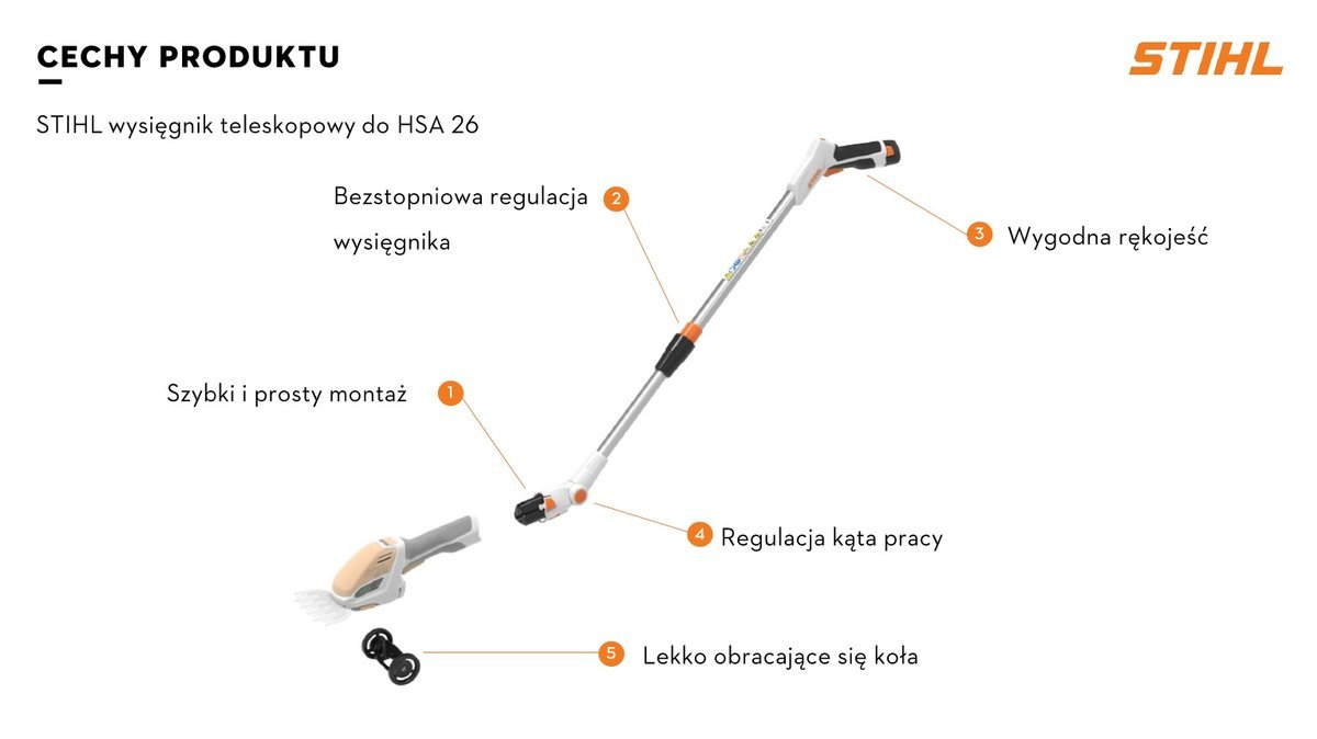 Stihl Wysięgnik HSA 26 - teleskopowy, o dł. 95-110 cm, regulacja kąta pracy - regulacja kąta