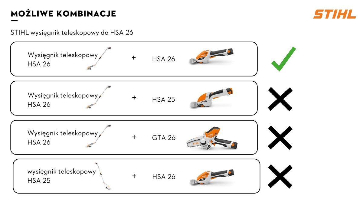 Stihl Wysięgnik HSA 26 - teleskopowy, o dł. 95-110 cm, regulacja kąta pracy - wysoka jakość wykonania